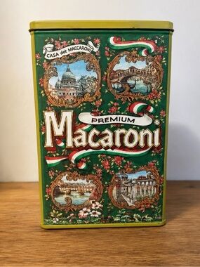 Vintage Casa del Macaroni Tin Canister Italian Pasta Storage Kitchen Decor